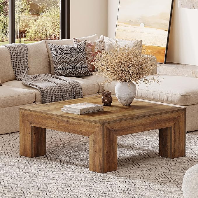Tribesigns Farmhouse Square Coffee Table for Living Room, 39.37-Inch Low Large Center Tea Accent Table with Sturdy Legs, Easy Assembly (Rustic Brown)