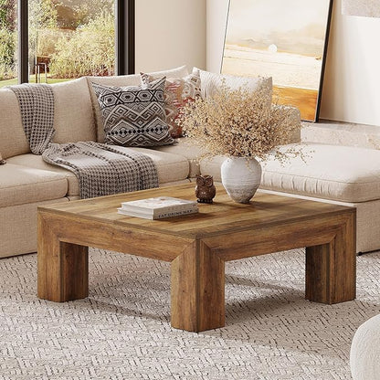 Tribesigns Farmhouse Square Coffee Table for Living Room, 39.37-Inch Low Large Center Tea Accent Table with Sturdy Legs, Easy Assembly (Rustic Brown)