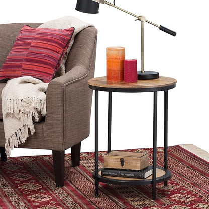 SIMPLIHOME Jenna Industrial 18 inch Wide Metal Round Accent Side Table in Natural for the Living Room and Bedroom