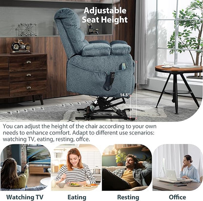 Oversized Zero Gravity Power Lift Recliner Chair for Elderly Adults Big Man Electric Lay Flat Recliner Triple Motor with Heat and Massage, Adjustable Seat Height, Arm Storage, Cup Holder