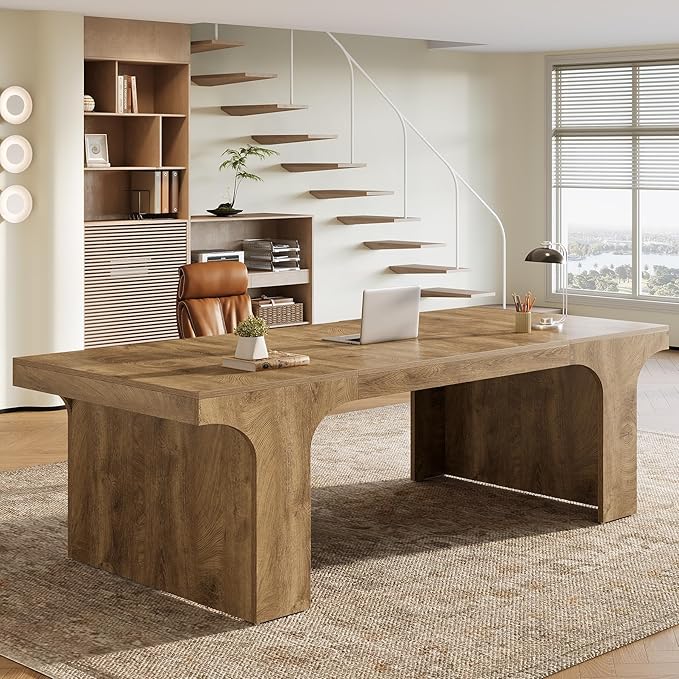 Tribesigns 70.9-Inch Executive Desk, Large Wooden Computer Office Desk, Modern Writing Table Business Workspace Home Office Furniture with Arched Design, Rustic Wood Grain