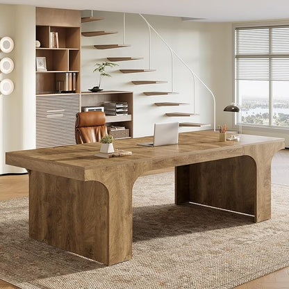 Tribesigns 70.9-Inch Executive Desk, Large Wooden Computer Office Desk, Modern Writing Table Business Workspace Home Office Furniture with Arched Design, Rustic Wood Grain
