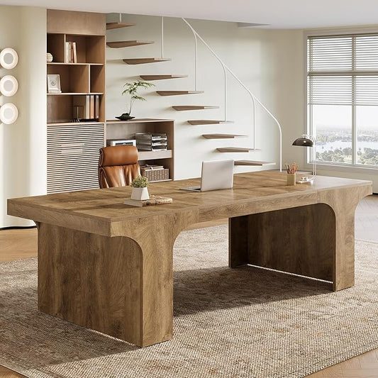 Tribesigns 70.9-Inch Executive Desk, Large Wooden Computer Office Desk, Modern Writing Table Business Workspace Home Office Furniture with Arched Design, Rustic Wood Grain