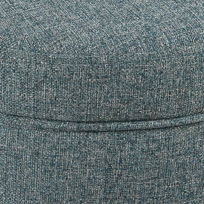 Homepop Home Decor | Upholstered Round Storage Ottoman | Ottoman with Storage for Living Room & Bedroom, Teal Tweed Large