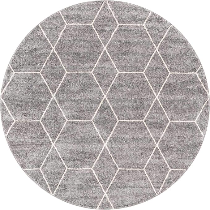 Unique Loom Trellis Frieze Collection Area Rug - Geometric (7' Round, Light Gray/ Ivory)