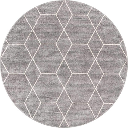 Unique Loom Trellis Frieze Collection Area Rug - Geometric (7' Round, Light Gray/ Ivory)