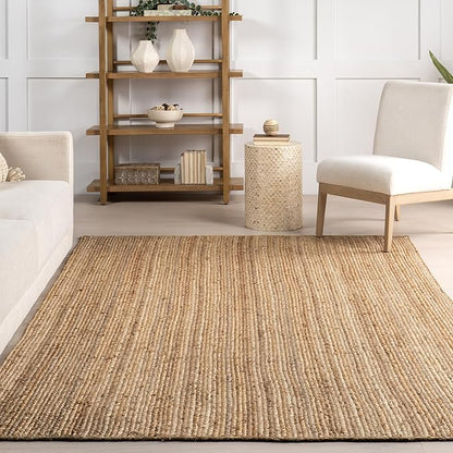 nuLOOM Oval 9x12 Rigo Jute Hand Woven Area Rug, Natural, Solid Farmhouse Design, Natural Fiber, For Bedroom, Living Room, Dining Room, Hallway, Office, Kitchen, Entryway