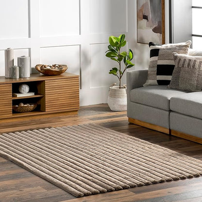 nuLOOM 3'9" x 6' Cozy Plush Area Rug, Machine Washable, Non-Slip, Soft Fluffy Shag Carpet for Living Room Bedroom Kids Room Nursery Home Decor, Kai Taupe