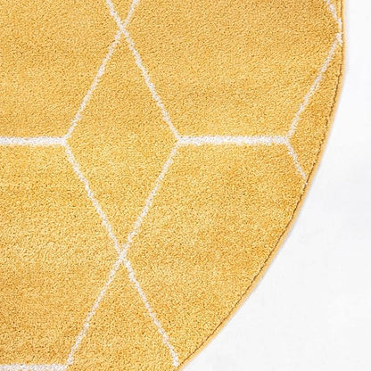 Unique Loom Trellis Frieze Collection Area Rug - Geometric (3' x 5' Oval, Yellow/ Ivory)