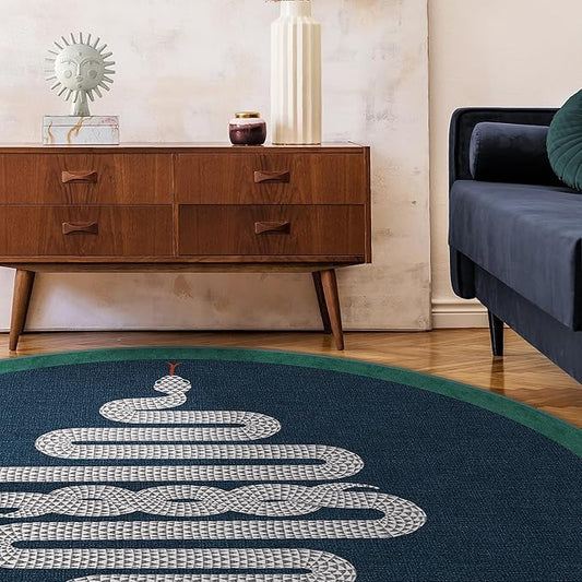 RUGGABLE x Jonathan Adler Machine Washable Modern Area Rug – Venom Sapphire 8 ft Round, Stain-Resistant, Non-Slip – Large Rugs for Living Room, Bedroom, Hallway, Entryway & Office–with Standard Pad