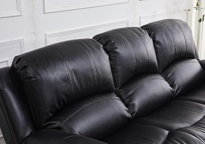 Betsy Furniture Black Bonded Leather Recliner Set, Sofa, Loveseat, Chair 8018