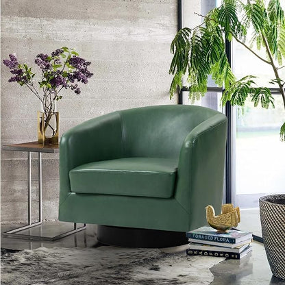 Lumibee Swivel Accent Chair, Faux Leather Swivel Barrel Chair for Living Room, Modern Comfy Upholstered Round Armchair Single Sofa Chair for Bedroom, Club-Green