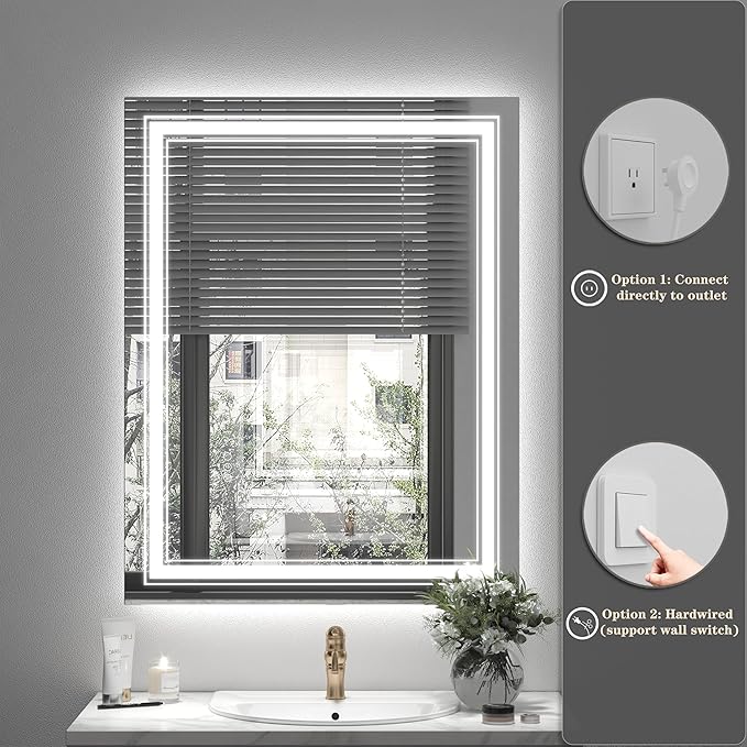 48x40 inch Large LED Bathroom Mirror, Lighted Vanity Mirror for Wall, Dimmable, Anti-Fog, Shatter-Proof, ETL Listed (Front Lights + Backlit)