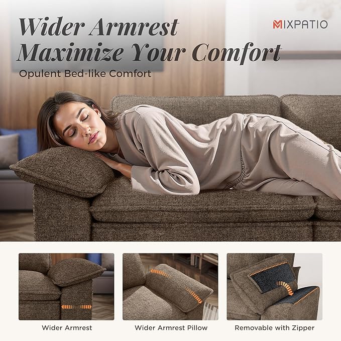 53.5" Cloud Modular Sectional Single Sofa, Deep Seat Armchair with Plush Chenille & Removable Arms for Living Room, Taupe