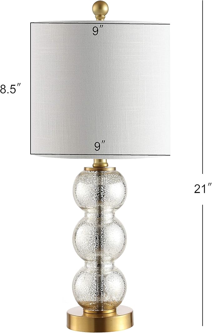JONATHAN Y JYL1021C February 21" Glass/Metal LED Table Lamp Contemporary Bedside Desk Nightstand Lamp for Bedroom Living Room Office College Bookcase LED Bulb Included, Mercury Glass/Brass Gold
