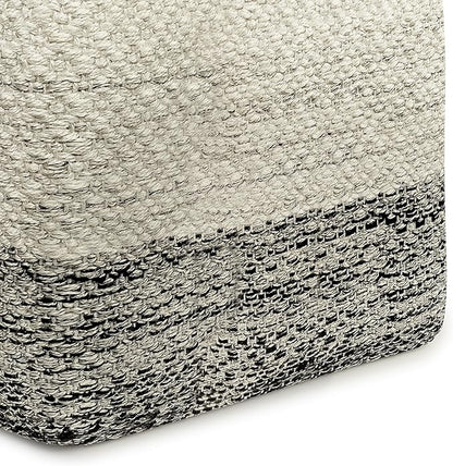 SIMPLIHOME Macie Boho Square Woven Outdoor/ Indoor Pouf in Grey and White Recycled PET Polyester for the Living Room, Bedroom and Kids Room