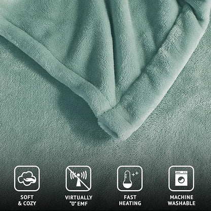 Beautyrest Heated Electric Blanket for Cold Weather, Fast Heating Heated Blanket, Auto Shut Off, Virtually Zero EMF, Multi Heat Setting, UL Certified, Aqua Queen (90 inx84 in)