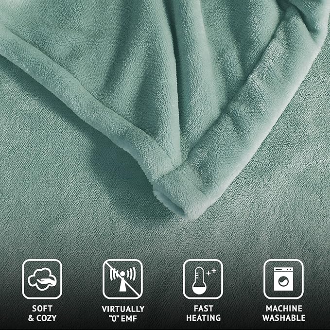 Beautyrest Heated Plush Elect Electric Blanket with 20 Heat Level Setting Controllers Equip with Secure Comfort Technology and 10 Hours Auto Shut Off, Full: 80x84, Aqua,BR54-0904