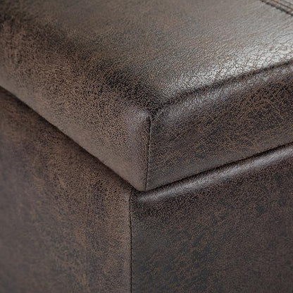 SIMPLIHOME Dover 36 inch Wide Contemporary Rectangle Storage Ottoman Bench in Distressed Brown Vegan Faux Leather, Assembled, for the Living Room, Entryway and Family Room