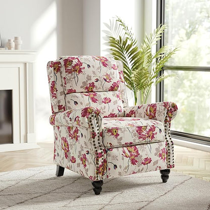 Recliner Chair, Modern Pushback Armchair with Adjustable Backrest & Footrest for Bedroom, Living Room (Pattern Floral,Set of 1)