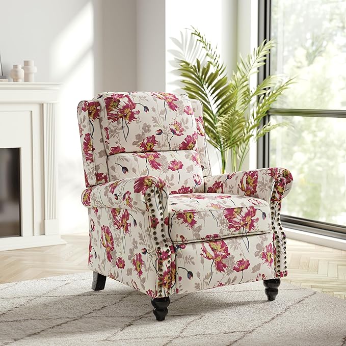 Recliner Chair, Modern Pushback Armchair with Adjustable Backrest & Footrest for Bedroom, Living Room (Pattern Floral,Set of 2)
