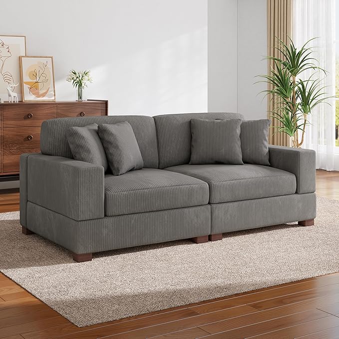 Modular Sectional Couches for Living Room, 82.6" Modern Loveseat 2-Seater Sofa Couch, Upholstered Couches for Living Room Bedroom, Light Grey