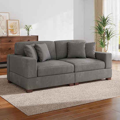 Modular Sectional Couches for Living Room, 82.6" Modern Loveseat 2-Seater Sofa Couch, Upholstered Couches for Living Room Bedroom, Light Grey