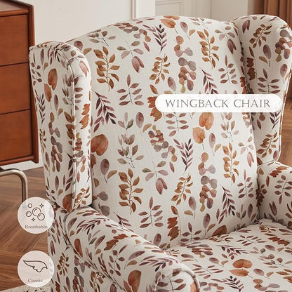 MELLCOM Floral Accent Chair, High Back Upholstered Armchair with Solid Legs, Leisure Single Sofa Chair for Living Room, Bedroom, Home Office, Orange Leaves