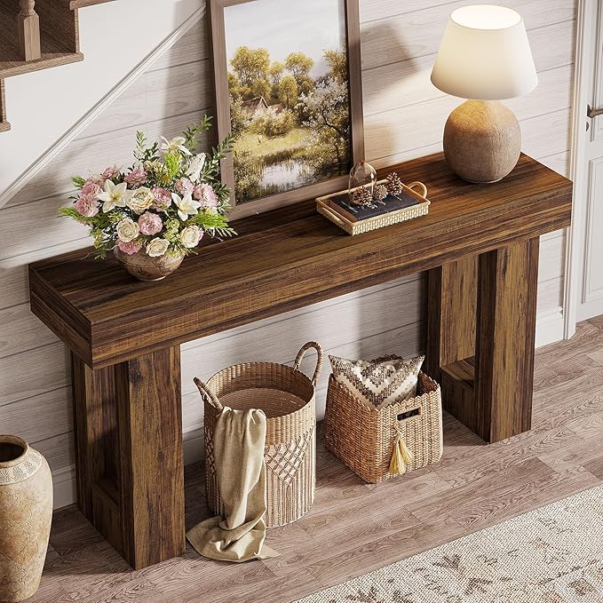 Tribesigns Console Table, 63" Farmhouse Entryway Table, Rectangular Wooden Accent Console for Entrance, Hallway & Living Room(Rustic Brown)