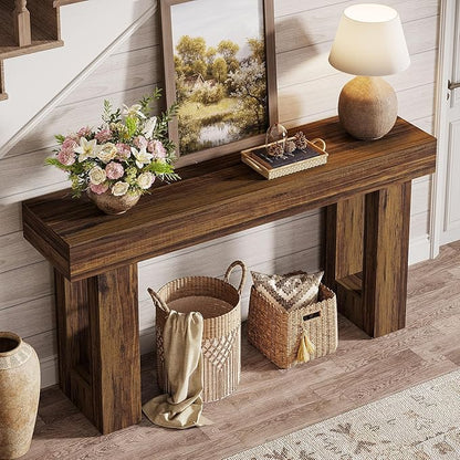 Tribesigns Console Table, 63" Farmhouse Entryway Table, Rectangular Wooden Accent Console for Entrance, Hallway & Living Room(Rustic Brown)