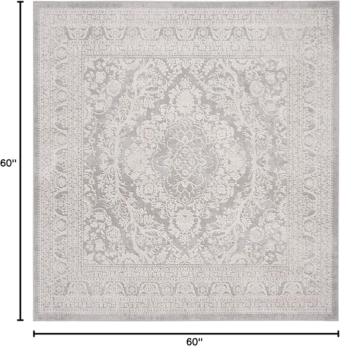 SAFAVIEH Area Rug 5' Square - Reflection Collection - Light Grey & Cream, Non-Shedding & Easy Cleaning, Ideal for Living Room, Bedroom (RFT668G)
