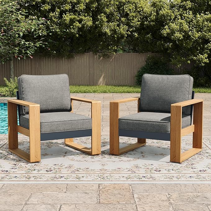 LayinSun Aluminum Patio Furniture Set 2 Chair, Oversized Seat with Hight Back, Outdoor Conversation Sets for Porch, Balcony, Deck