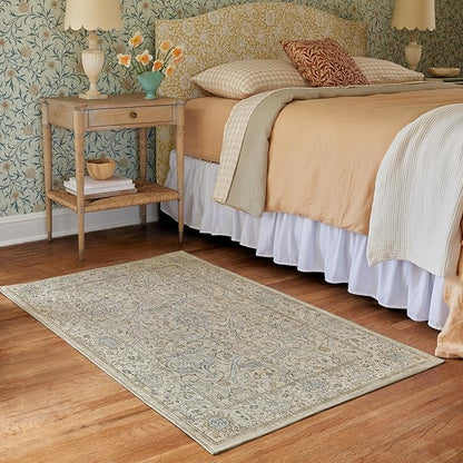 RUGGABLE x Morris & Co Washable Area Rug – Montreal Natural Blue 3x5, Stain-Resistant, Non-Slip – Small Machine Washable Rugs for Living Room, Bedroom, Hallway, Entryway & Office–with Cushioned Pad