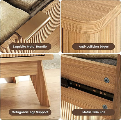 Fluted Dresser for Bedroom,59'' Modern Wooden Dresser with 9 Drawers, Bedroom Dressers, Natural Wood Chest of Drawers for Living Room, Hallway (Oak)