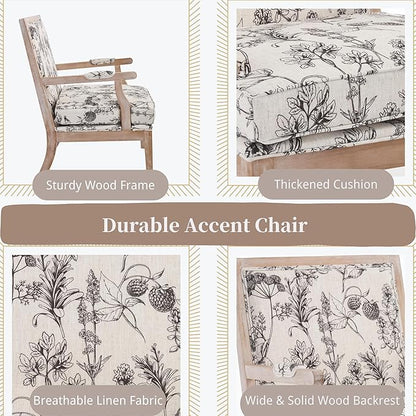 chairus Farmhouse Linen Accent Chair Set of 2, Upholstered Reading Chair with Solid Wood Frame Lounge Arm Chair with High Back for Living Room, Reception Room, Waiting Room, Floral Pattern