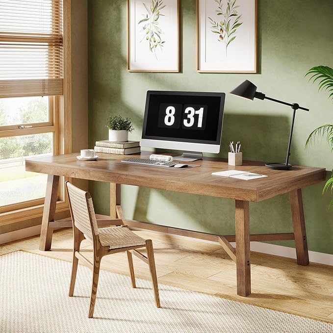 Tribesigns 71-Inch Executive Desk, Farmhouse Office Computer Desk with Sturdy Leg Structure, Rectangular Writing Table Business Furniture for Home Office