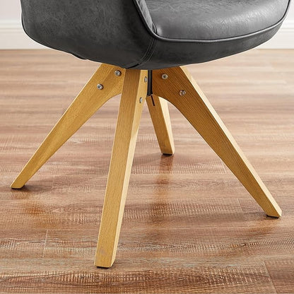 Zouron Mid Century Modern Accent Chair with Oak Wood Legs, Upholstered Swivel Chair No Wheels, Side Accent Armchair Vanity Chair for Small Space Home Office Living Room Bedroom, Black