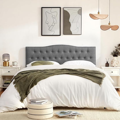 Tufted Upholstered Headboard Full Size, Sturdy and Durable Solid Wood Full XL headboard, Fabric Headboard Adjustable Height from 37” to 51”, Modern Button Diamond Design Head Board, Grey