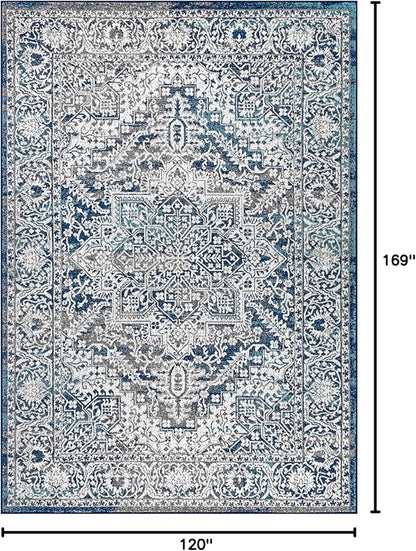 JONATHAN Y Modern Vintage Medallion Navy/Light Gray Indoor Area Rug, 10x14, Country, Floral, Easy-Cleaning for Living Room, Bedroom, Kitchen, Pet Friendly, Non-Shedding (MDP100B-14)
