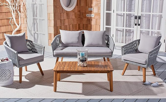 SAFAVIEH PAT7072A Outdoor Velso Rope 4-Piece Seat Cushions and Pillows Included Patio Set