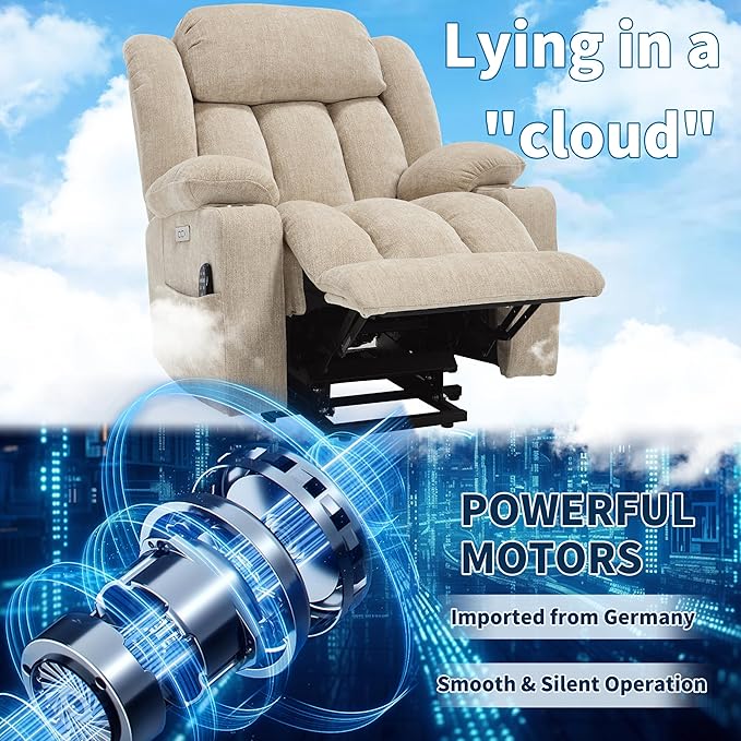 Power Lift Chair for Elderly, Electric Recliner Chair with 8-Point Vibration Massage and Lumbar Heating, Charging Ports, Cup Holders, Standing Assistance Reclining - Ivory White