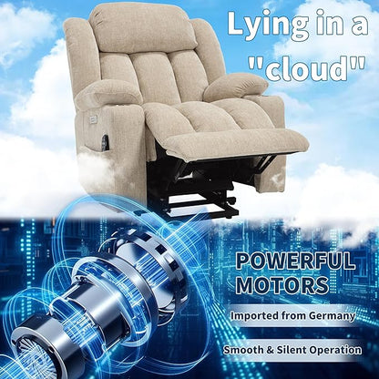 Power Lift Chair for Elderly, Electric Recliner Chair with 8-Point Vibration Massage and Lumbar Heating, Charging Ports, Cup Holders, Standing Assistance Reclining - Ivory White