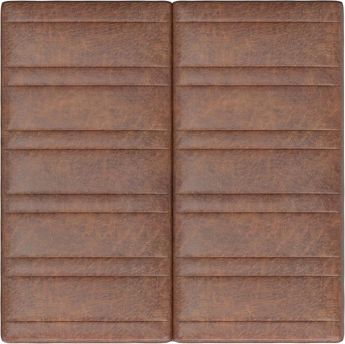 SIMPLIHOME Ellis 36 inch Wide Contemporary Square Coffee Table Storage Ottoman in Distressed Saddle Brown Vegan Faux Leather, Assembled, For the Living Room and Bedroom