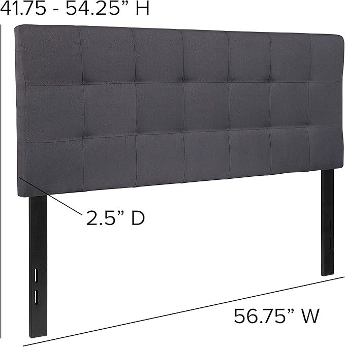 EMMA + OLIVER Quilted Tufted Upholstered Full Size Headboard in Dark Gray Fabric
