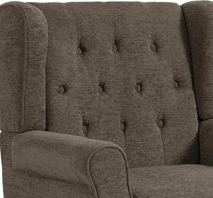 UIXE High Back Accent Chair, Fabric Upholstered Armchair Comfy Wingback Arm Club Chair for Living Room, Retro Single Sofa Bedroom Reading Seat with Solid Wood Legs - Taupe