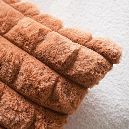 Neelvin Brown Faux Fur Cozy Soft Plaid Decorative Throw Pillow Covers 20x20 inch Set of 2,Velvet Pillowcase Cushion Case for Sofa Couch