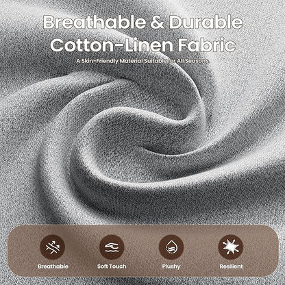 Accent Chair for Living Room Modern Linen Upholstered Armchair Side Wooden Fabric Sofa Chair with Foldable Table 2 Side Pockets Comfy Reading Chair for Bedroom