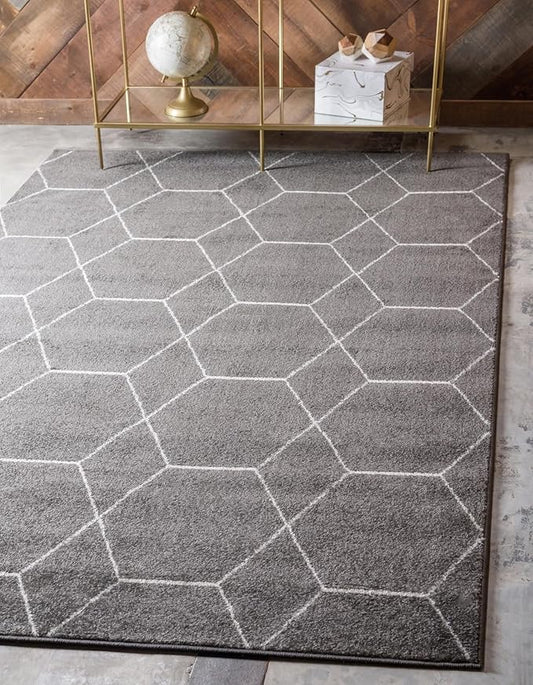 Unique Loom Trellis Frieze Collection Area Rug - Geometric (10' x 13', Dark Gray/ Ivory)