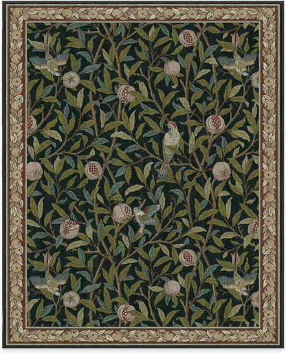 RUGGABLE x Morris & Co Washable Area Rug – Pomegranate Blue Green 8x10, Stain-Resistant, Non-Slip – Large Machine Washable Rugs for Living Room, Bedroom, Hallway, Entryway & Office–with Cushioned Pad