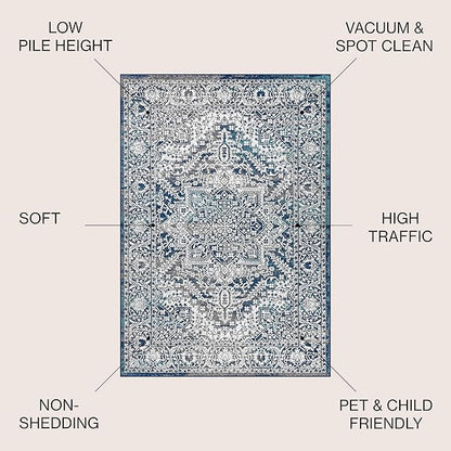 JONATHAN Y Modern Vintage Medallion Navy/Light Gray Indoor Area Rug, 10x14, Country, Floral, Easy-Cleaning for Living Room, Bedroom, Kitchen, Pet Friendly, Non-Shedding (MDP100B-14)